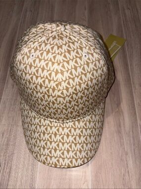 Michael Kors Cream and Tan MK Monogram Baseball Hat